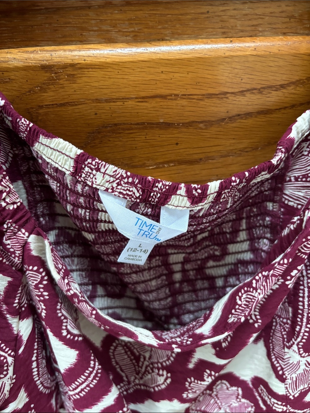Time and Tru Burgundy and White Floral Puff-Sleeve Mini Dress - Picture 4 of 8